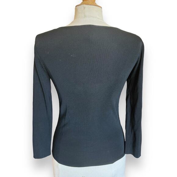 Vintage 90s Y2K Beaded Sequin LS Black Top - Picture 3 of 5